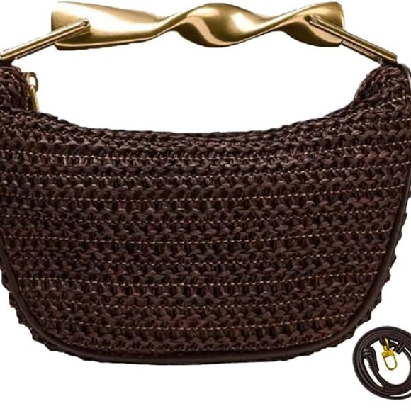 Straw Crossbody Bag Women's Mini Summer Satchel with 2 Straps Zipper Closure - Picture 1 of 7